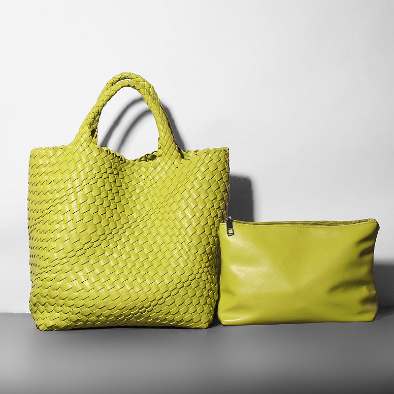 Soft Leather Woven Big Vegetable Basket Handbags