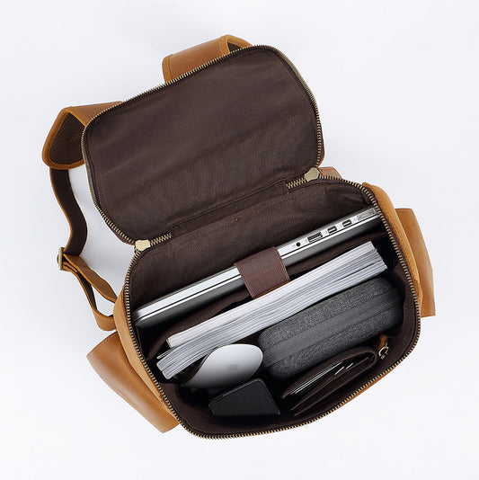 Men's First Layer Leather Leisure Large Capacity Computer Backpacks