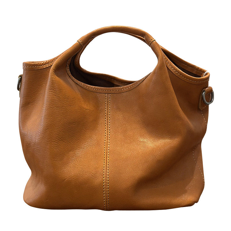 Women's Autumn Genuine Leather Light Retro Vegetable Tanning Handbags