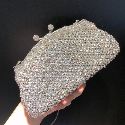 Women's Hollow Metal Diamond Plaid Banquet Crystal Evening Bags