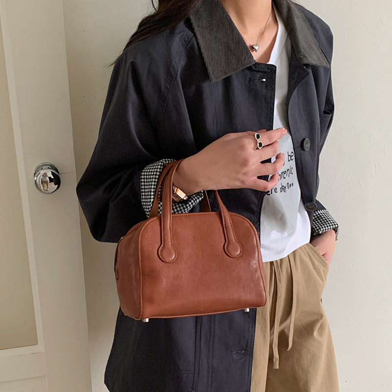 Women's Genuine Leather Bowling Niche High-grade Vintage Hand Carrying Handbags