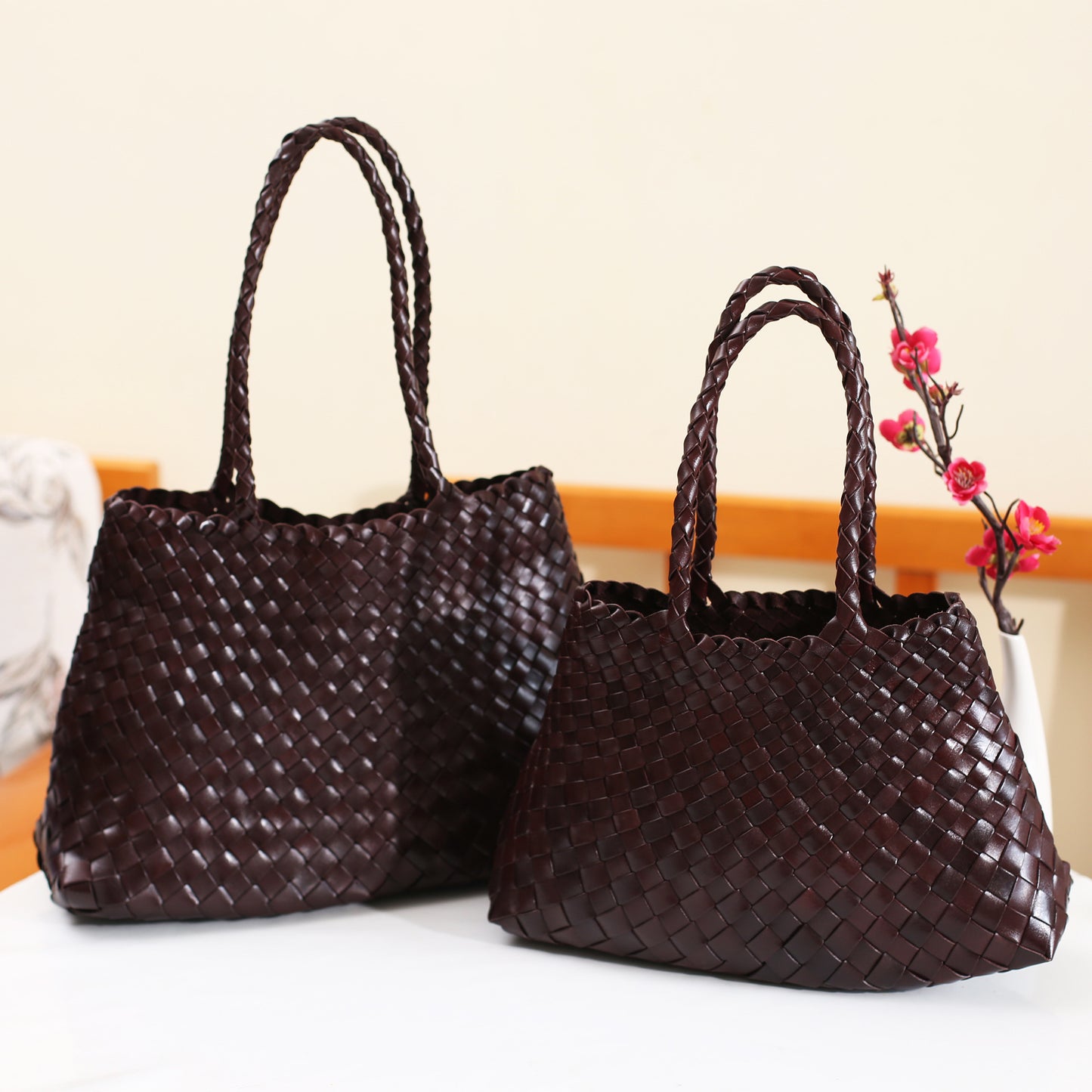 French Style Basket Cowhide Woven Vintage Large Bags