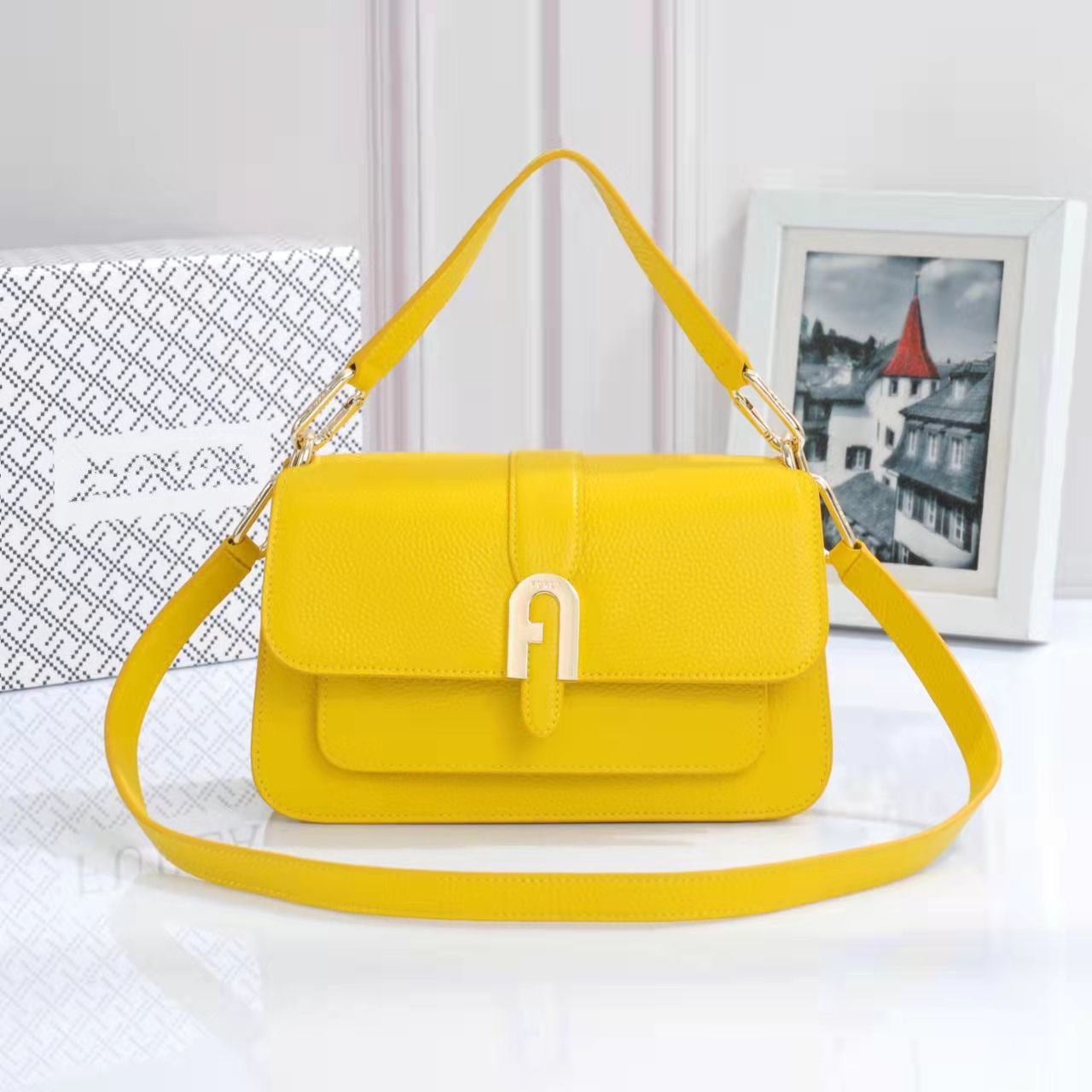 Women's F Home Cowhide Flip Fashion Crossbody Bags