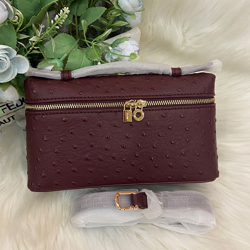 Outside Leather Ostrich Grain Cowhide Lunch Crossbody Bags