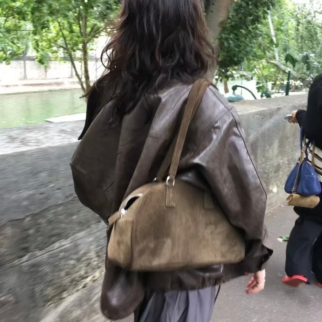 Women's Niche Frosted Cowhide Bowling Pillow Handbags