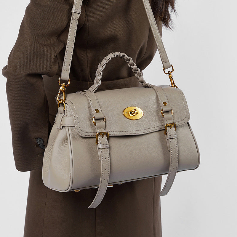 Women's Trendy Leather Cowhide Portable Commuter Tote Bags