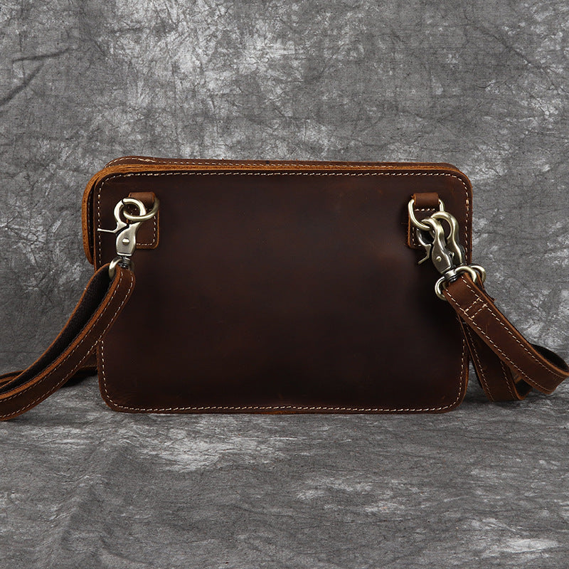 Men's Leather Horizontal Top Layer Cowhide Crazy Horse Craft Men's Handbags