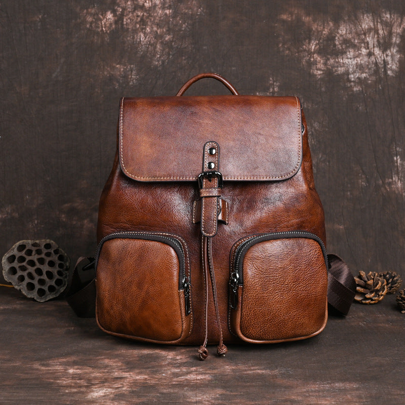 Large Capacity Neutral Cowhide Retro Rub Backpacks