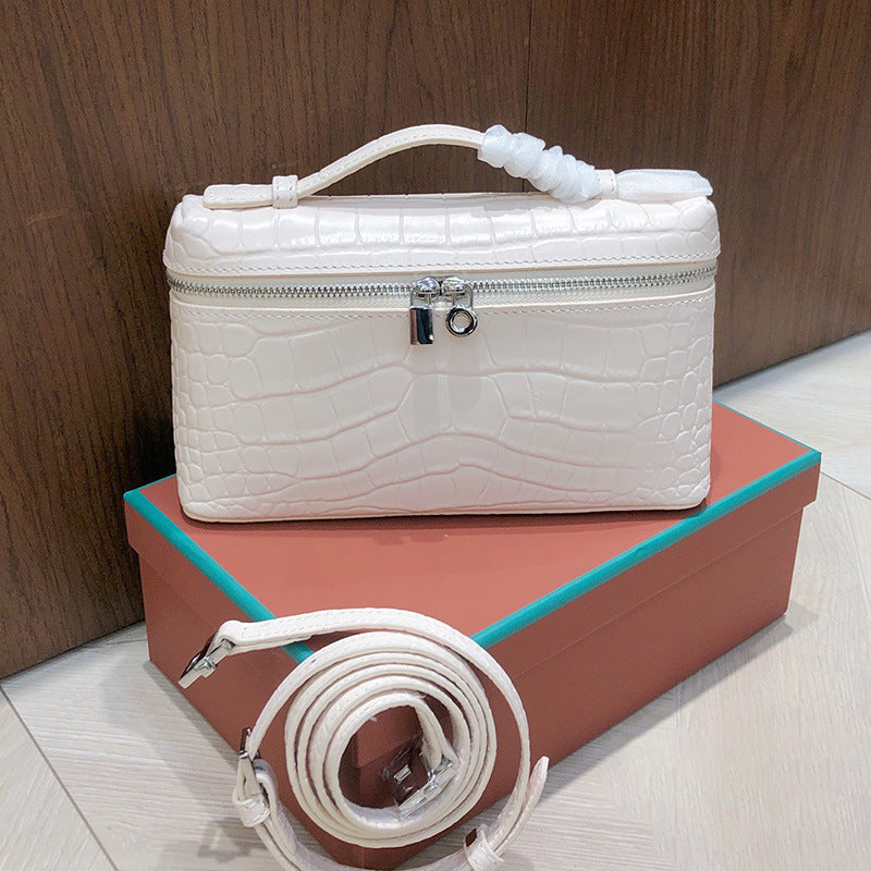 Women's Layer Cowhide Crocodile Pattern Lunch Box Genuine Leather Handbags