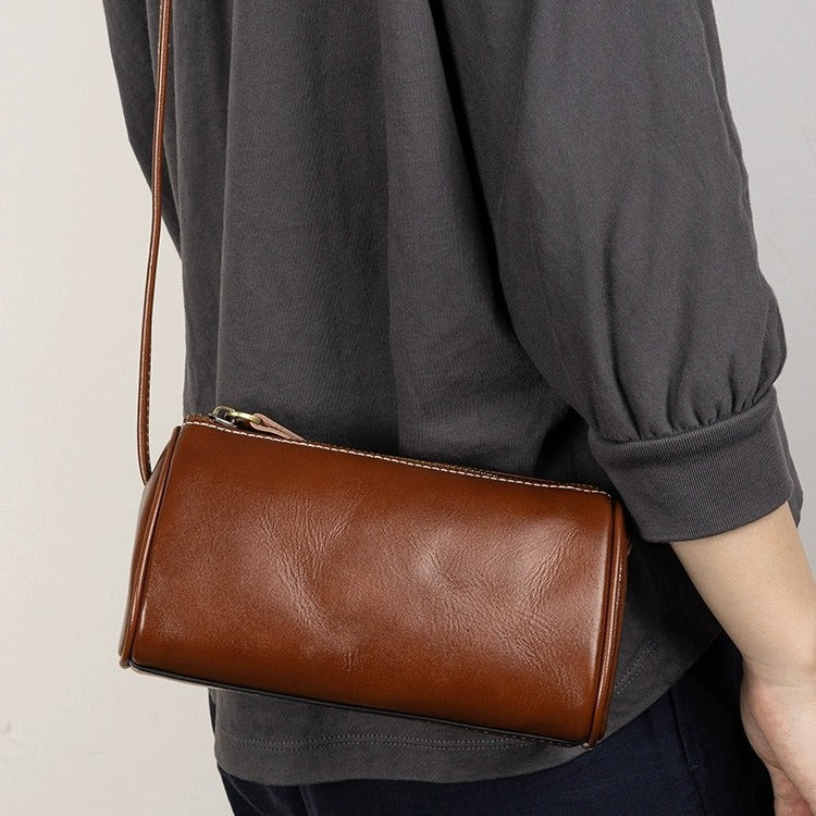 Women's Fashionable Genuine Leather Retro Vegetable Tanning Crossbody Bags