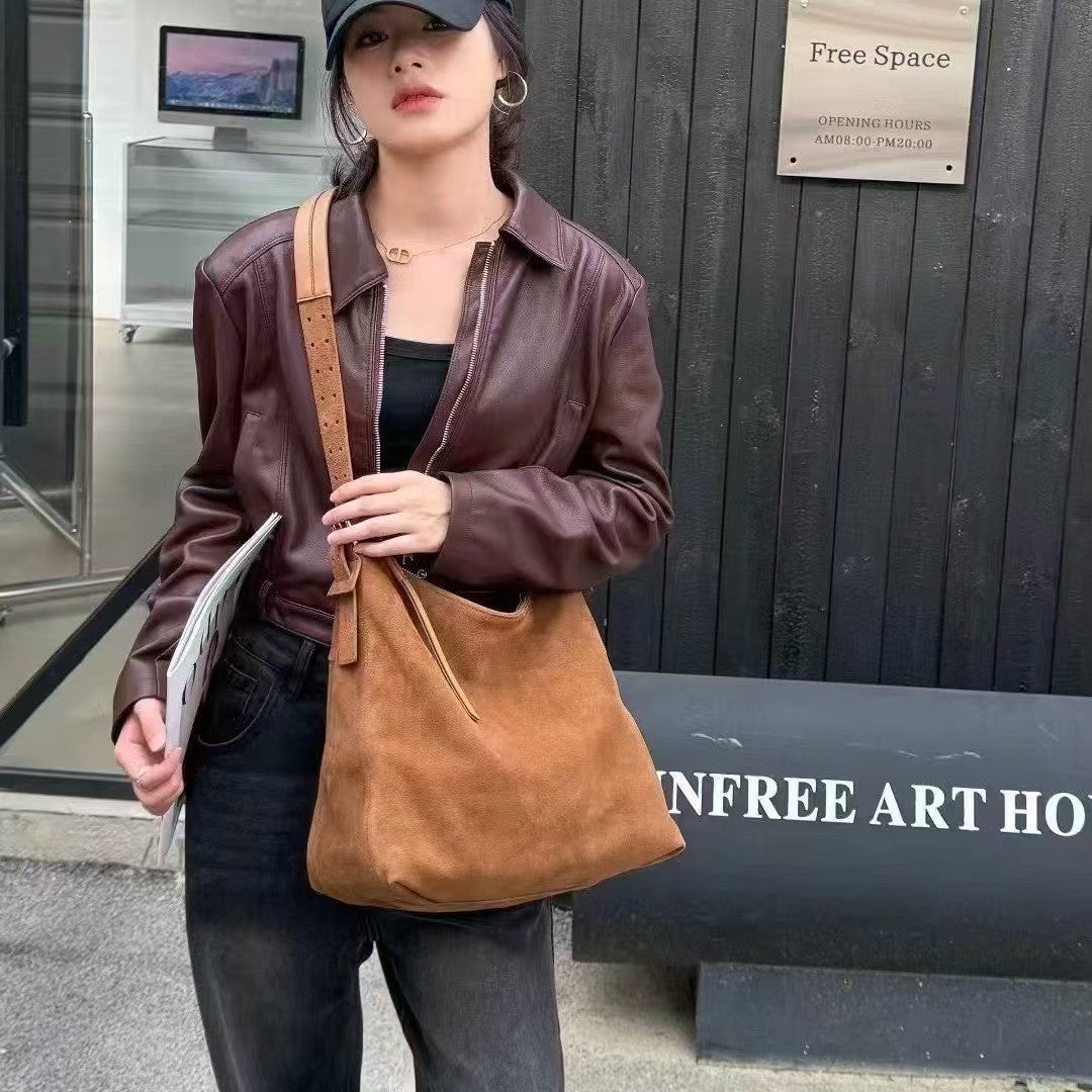 Women's White Suede Large Capacity Commuter Bags