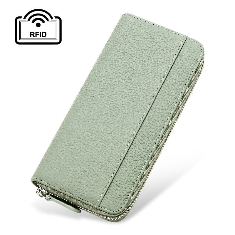 Women's Leather Long Zipper Litchi Grain Cow Ladies Wallets