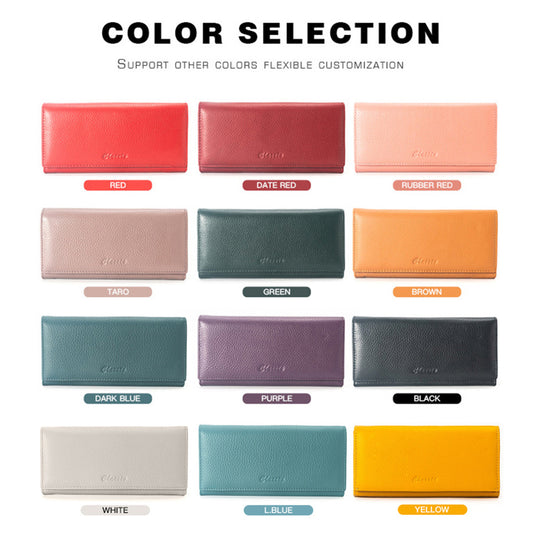 Women's Long Genuine Leather First Layer Cowhide Lychee Pattern Clutch Ladies Wallets