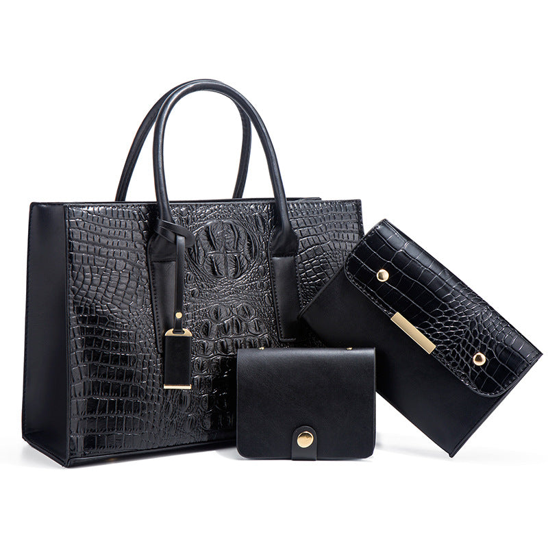 Women's Crocodile Pattern Portable Fashion Large Capacity Three-piece Handbags