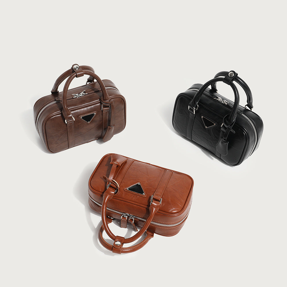 Summer Retro Soft Leather Bowling Design Crossbody Bags