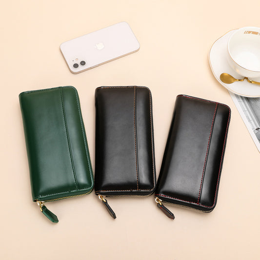 Women's Long Cowhide Zipper Male Clutch Ladies Wallets