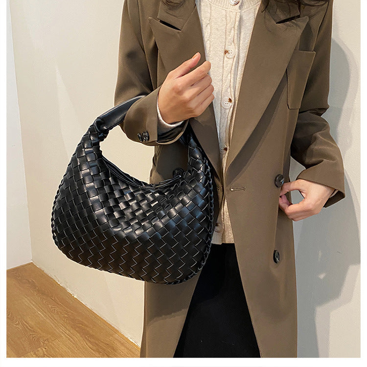 Women's Textured Woven Versatile Niche Trend Commuter Shoulder Bags