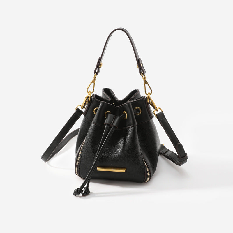 Women's Niche Mini Drawstring Contrast Color Genuine Crossbody Bags
