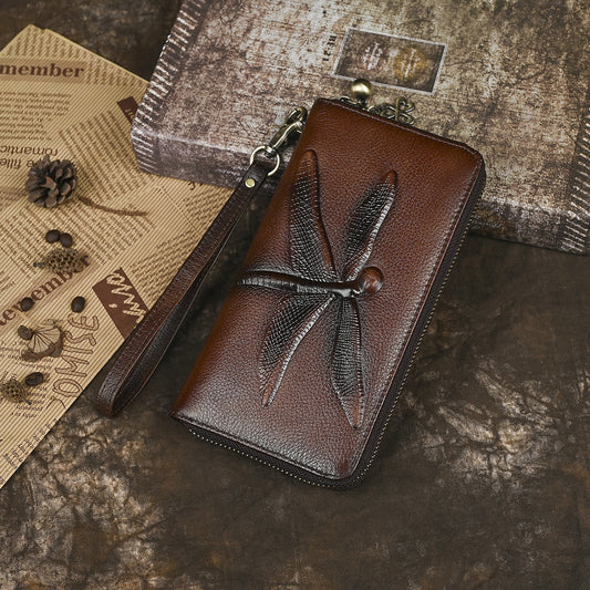 Women's Long Genuine Leather Clutch Trendy Vintage Ladies Wallets