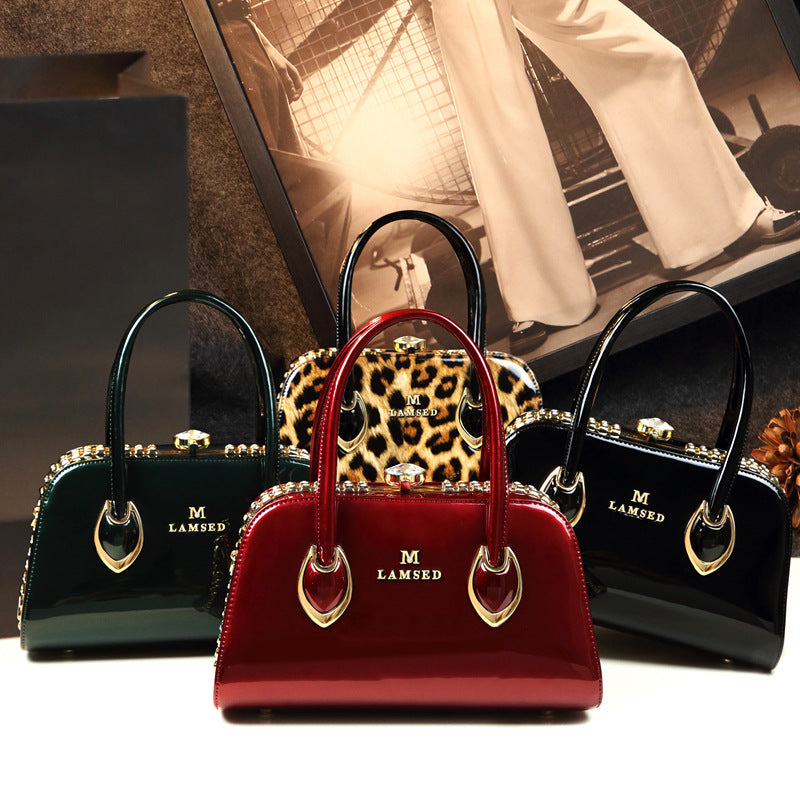 Women's Patent Leather Shiny Fashion Mom Personality Shoulder Bags