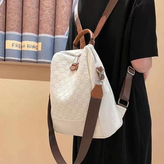 Women's Fashionable High-grade Design Chessboard Plaid Leather Backpacks