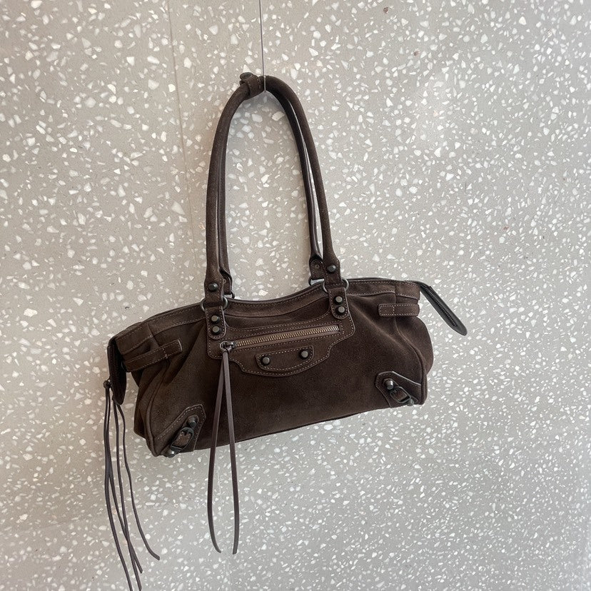 Women's Contrast Color Retro Cowhide Frosted Large Capacity Suede Shoulder Bags