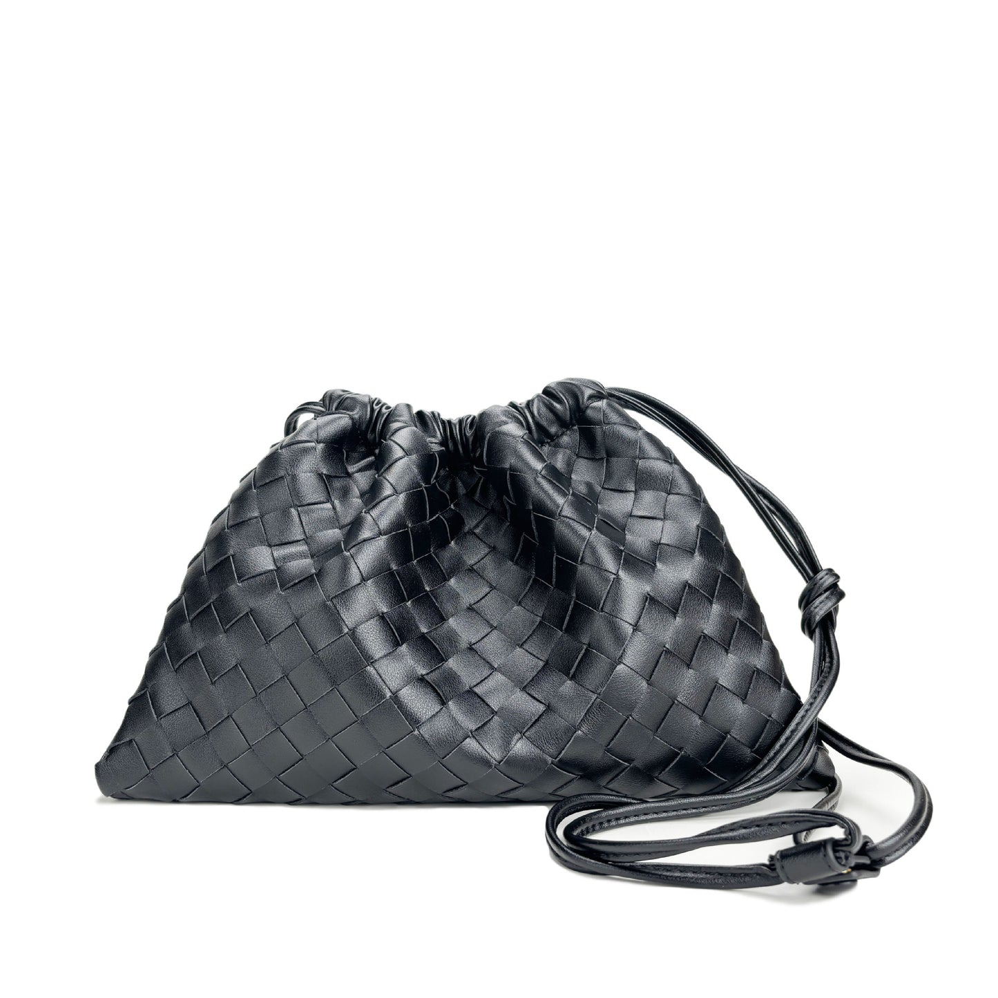 Cattlehide Leather Rhombus Magnetic Snap Drawstring Bundle Woven Crossbody Bags