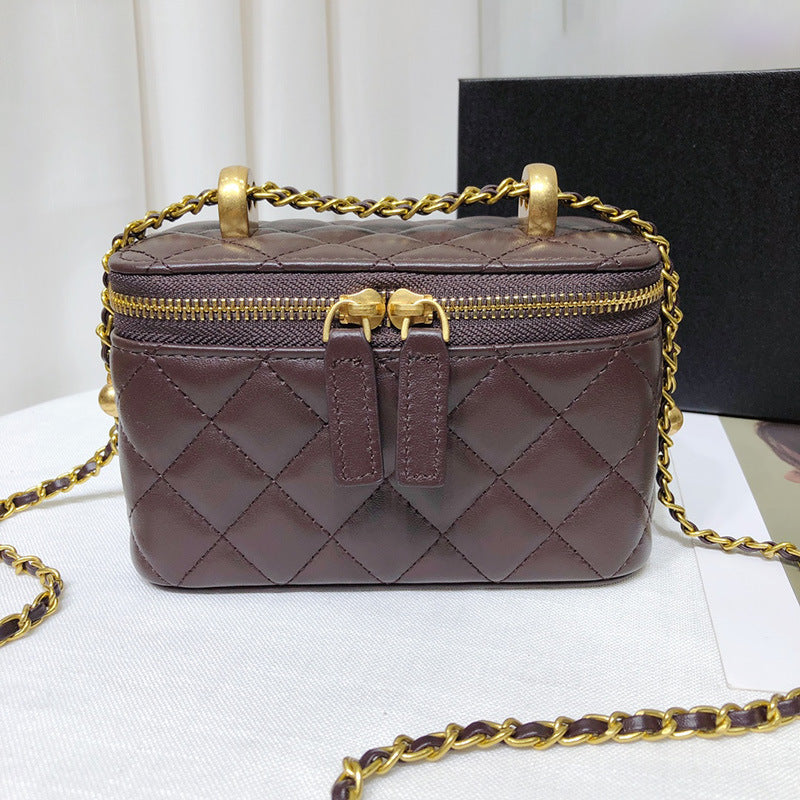 Women's Sheepskin Box Genuine Leather Golden Ball Crossbody Bags
