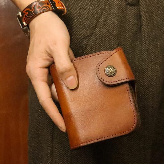 Men's Cowhide Retro Handmade Distressed Brushed Large Men's Wallets