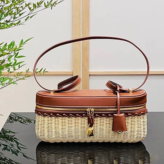 Handmade Rattan Weave Bamboo Woven Cowhide Crossbody Bags