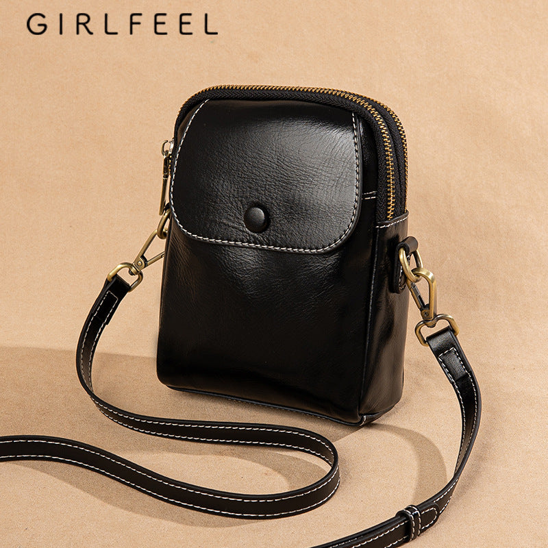 Female Fashion Vegetable Tanning Leather Mobile Bags