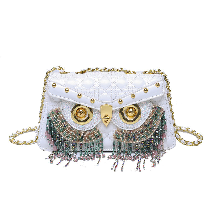 Women's Personality Diamond Trendy Fashion Owl Tassel Shoulder Bags