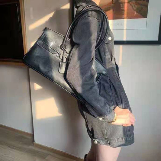 Genuine Leather Underarm Retro Style Horizontal Bags