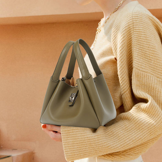 Genuine Leather Niche Portable Vegetable Basket Female Fashion Out Shoulder Bags