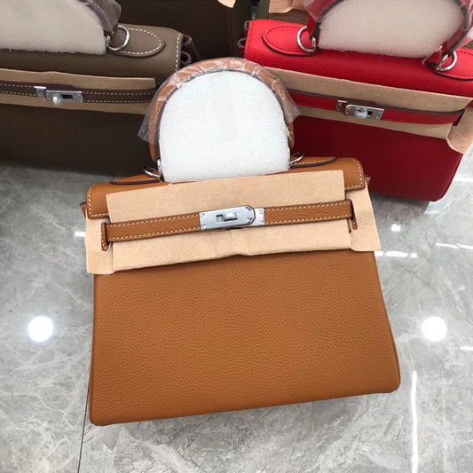 Women's Kelly Layer Cowhide Lychee Pattern Fashion Shoulder Bags
