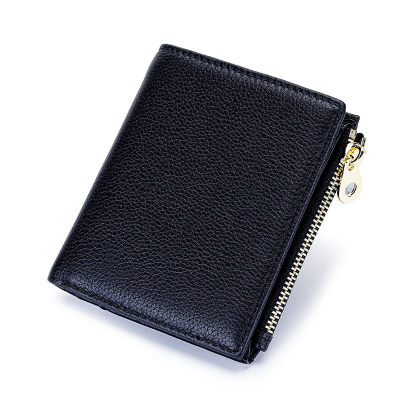 Women's Pure Leather Short High-grade First Layer Cowhide Natural Ladies Wallets