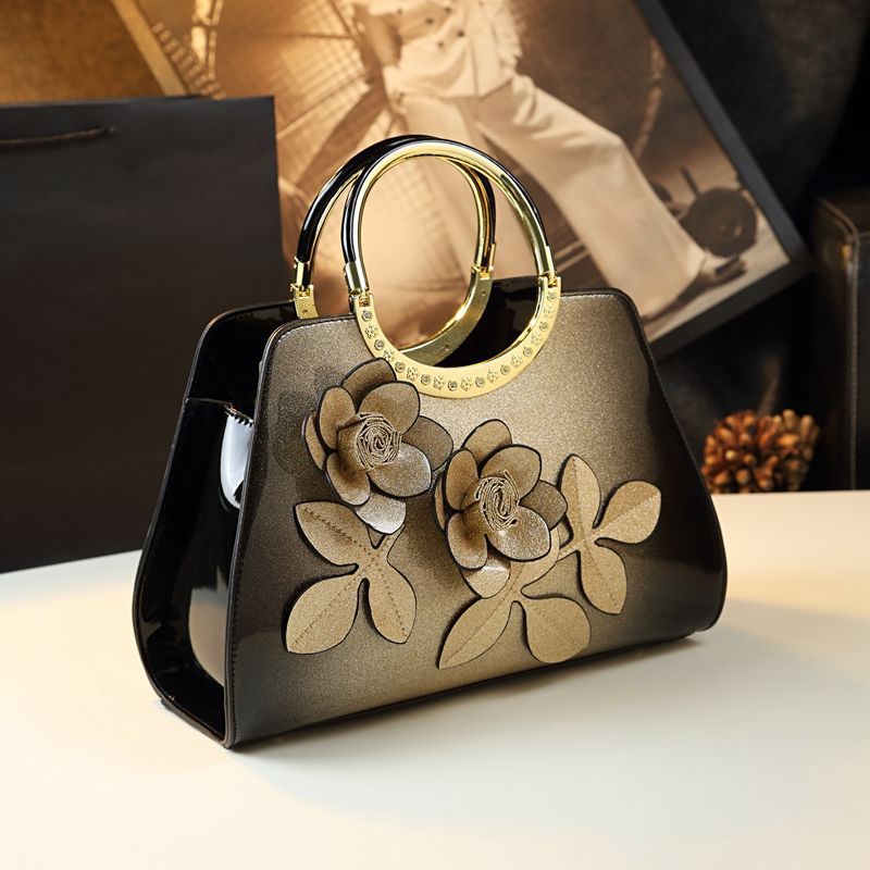 Women's Light Luxury Mom Style Fashion Patent Leather Flower Bags