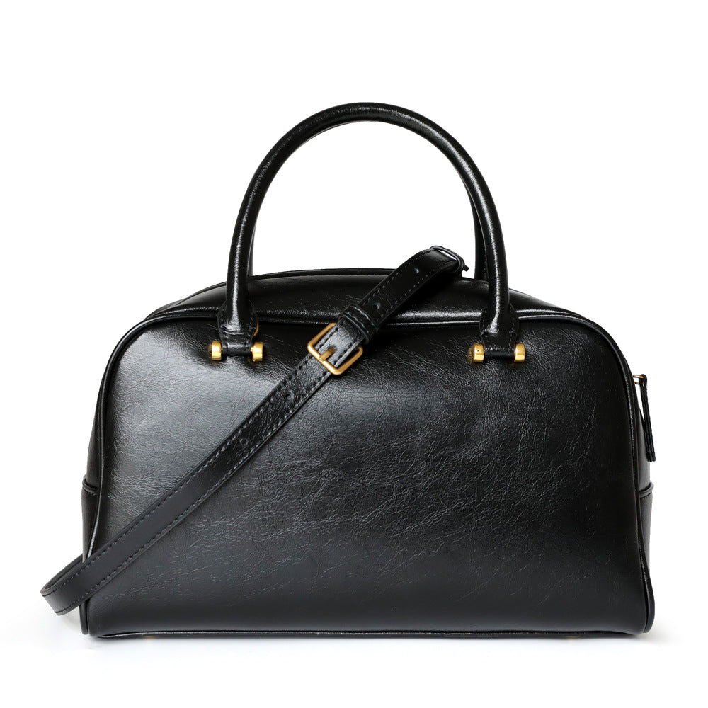 Korean Style Boston Pillow Cowhide Vintage Handbags