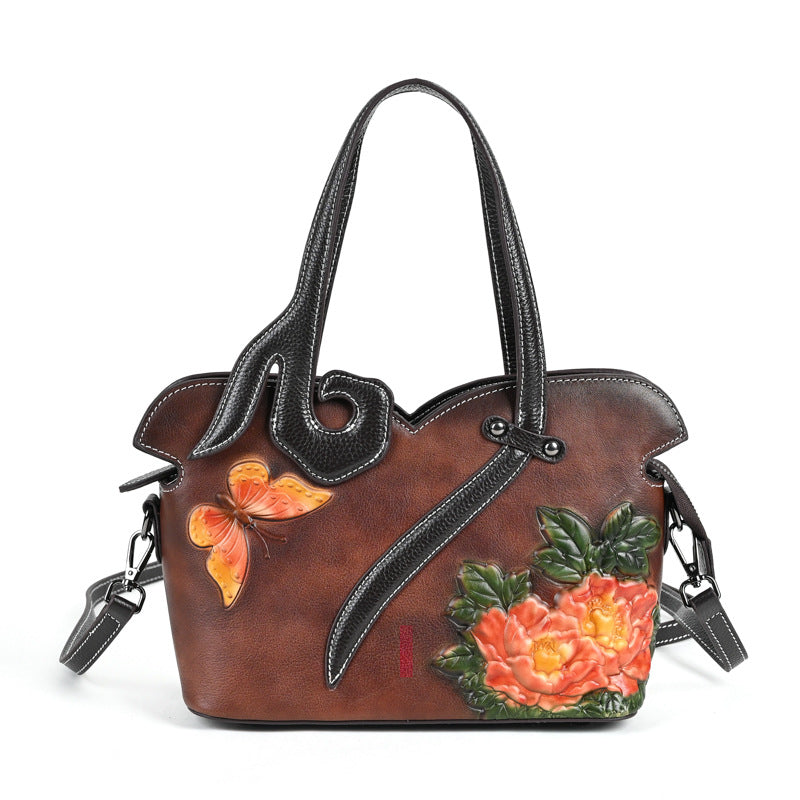 Women's Leather Retro Clutch Chinese Style First Handbags