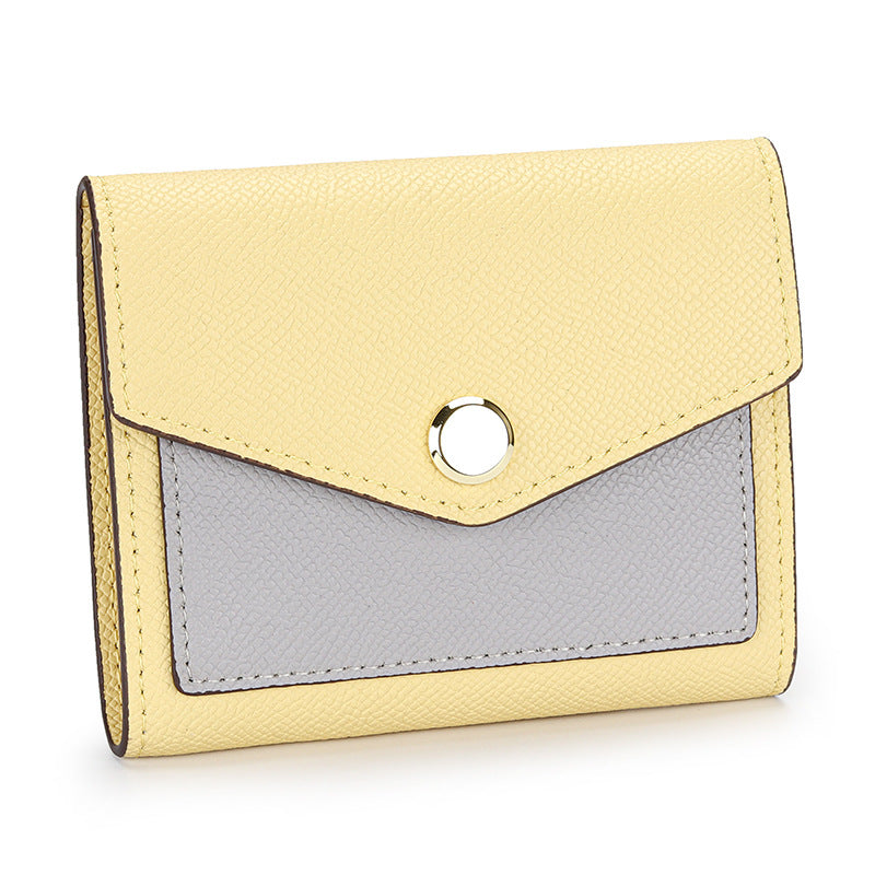 Women's Full Leather Short Korean Style Contrast Color Versatile Ladies Wallets