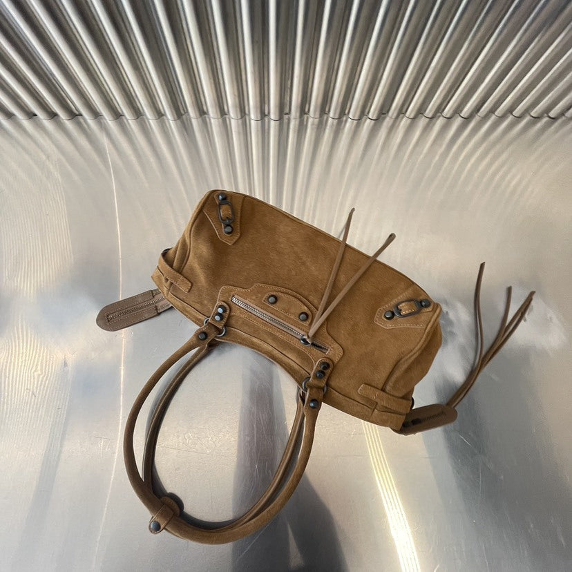 Women's Contrast Color Retro Cowhide Frosted Large Capacity Suede Shoulder Bags