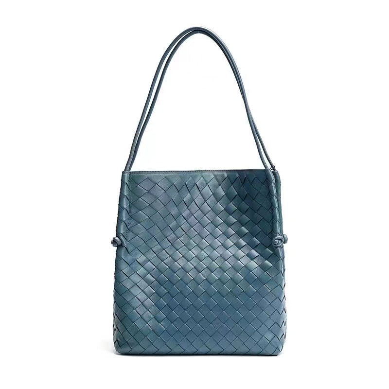 Women's Sheepskin Combination Commute Stylish Textured Woven Shoulder Bags