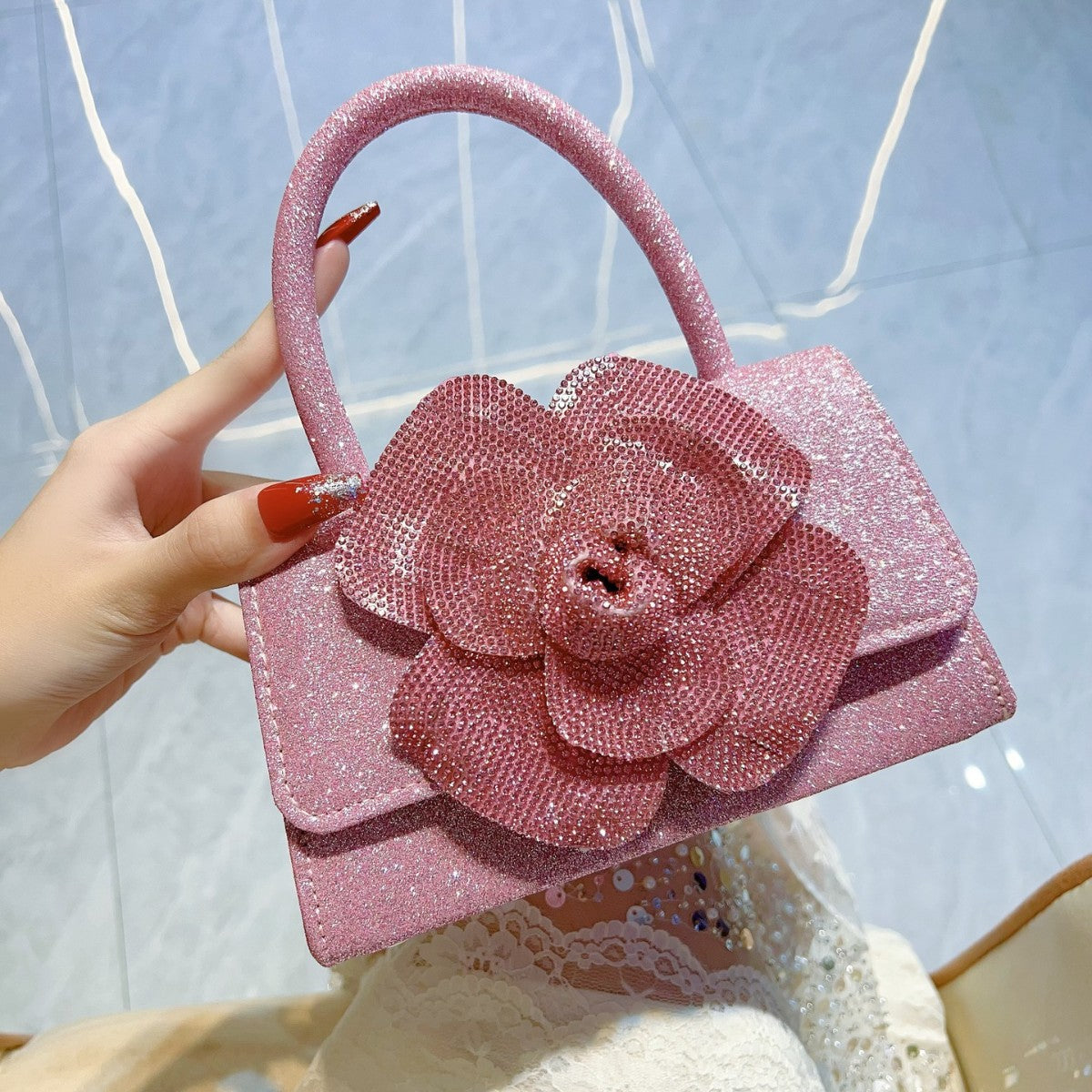 Slouchy Women's Rose Flower Chain Portable Handbags