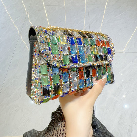 Shiny Glass Dress Rhinestone Clutch Underarm Crossbody Bags