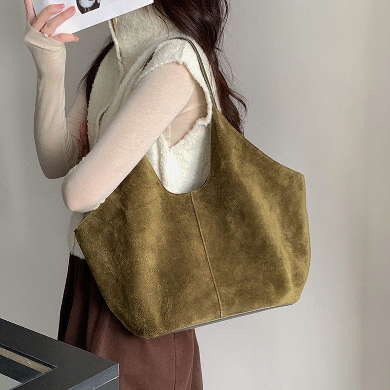 Genuine Retro Commuter Portable Large Suede Shoulder Bags