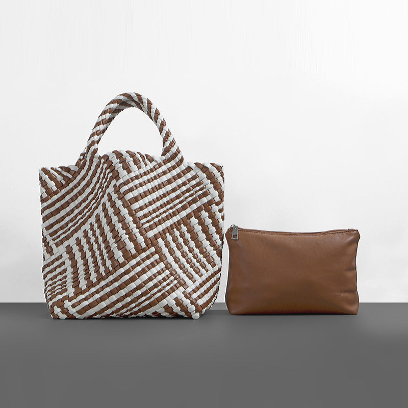 Soft Leather Woven Big Vegetable Basket Handbags