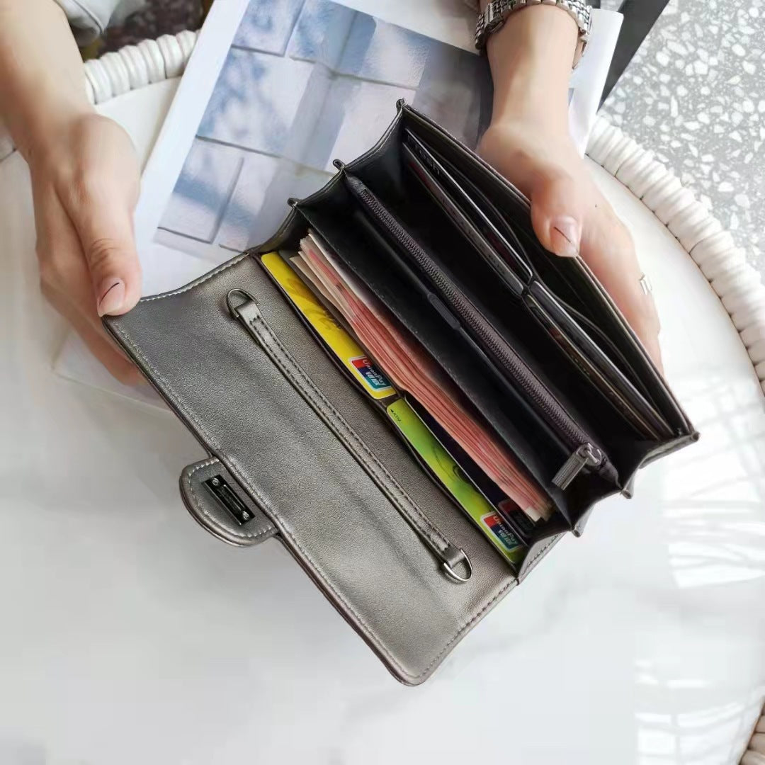 Unique Classy Cowhide Multiple Slots Zipper Handbags