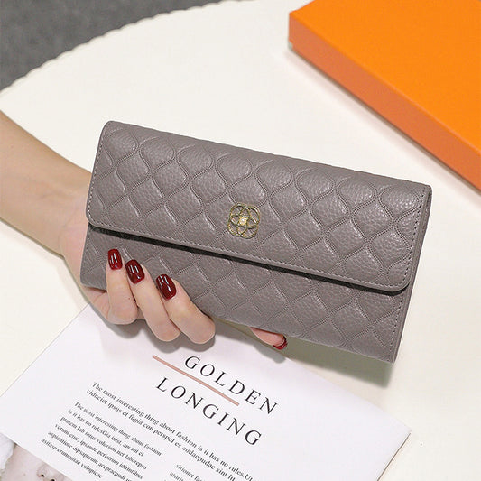 Women's First Layer Cowhide Mid-length Fashion Rhombus Ladies Wallets