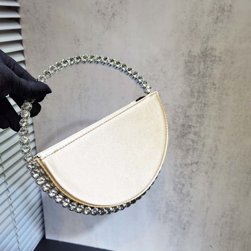 Women's Diamond Round Hand French Minority Satin Evening Bags