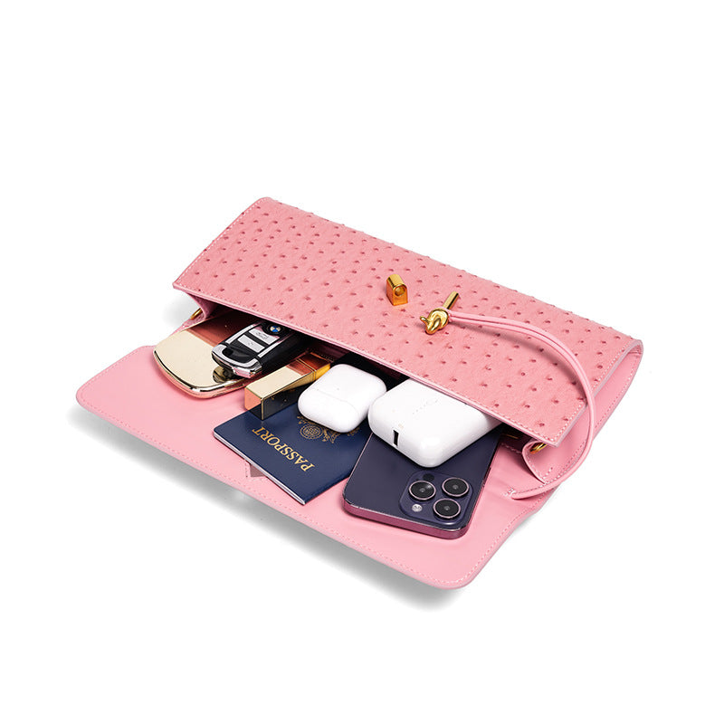 Women's Ostrich Grain Hand-woven Fashion Baguette Horizontal Handbags